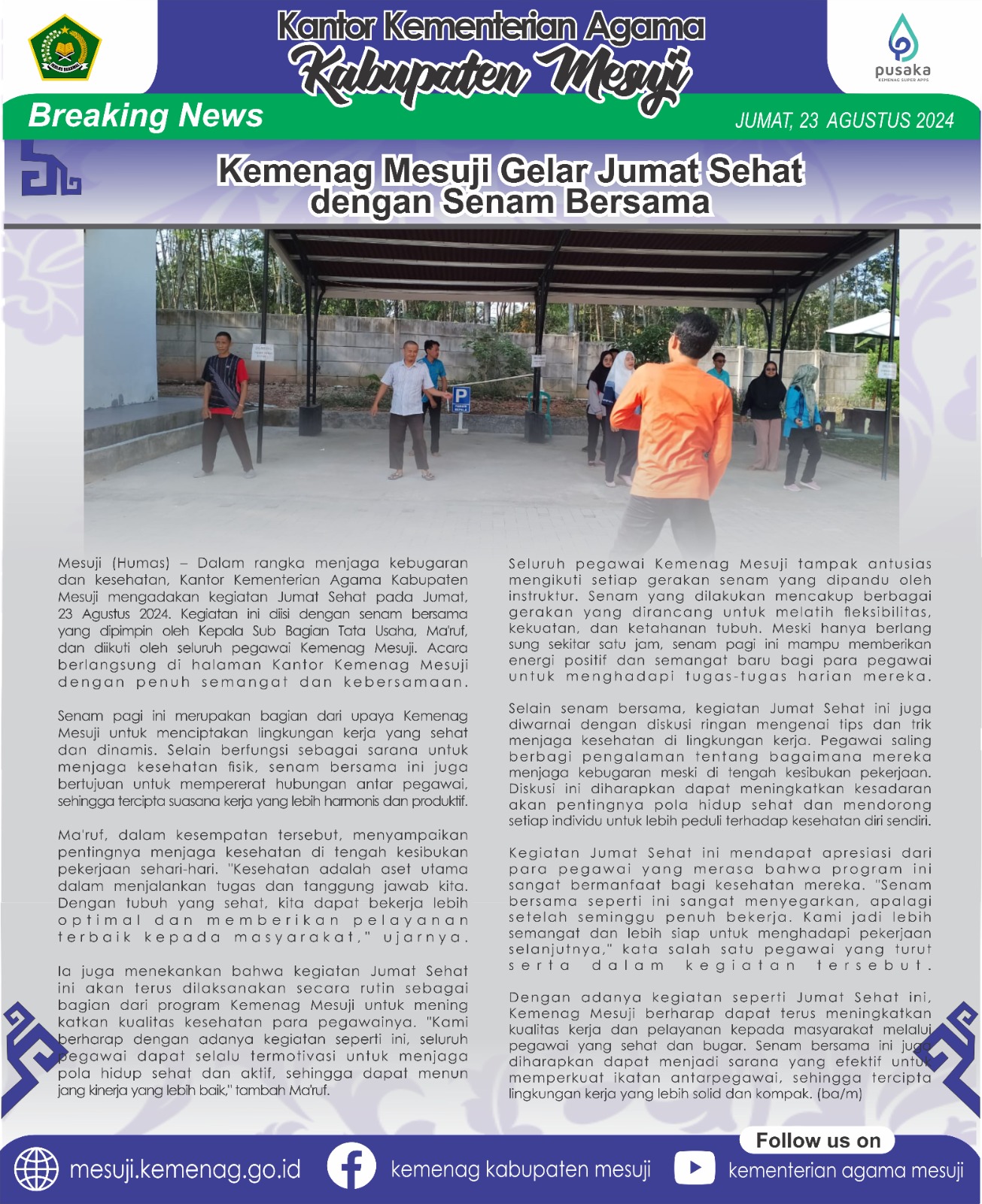 Kemenag Mesuji Gelar Jumat Sehat dengan Senam Bersama