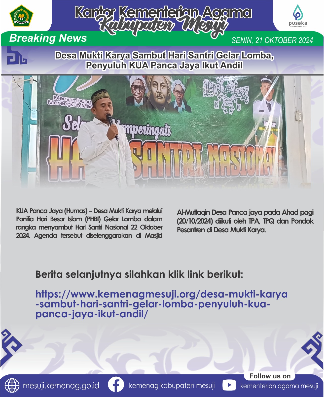 Desa Mukti Karya Sambut Hari Santri Gelar Lomba, Penyuluh KUA Panca Jaya Ikut Andil