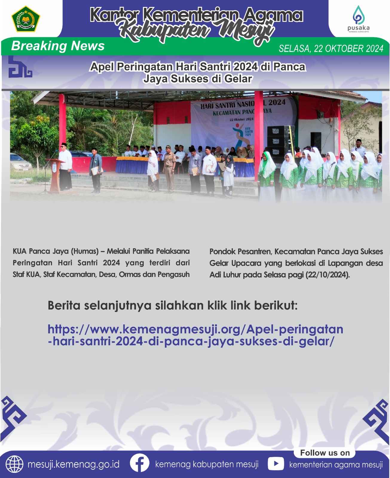 Apel Peringatan Hari Santri 2024 di Panca Jaya Sukses di Gelar