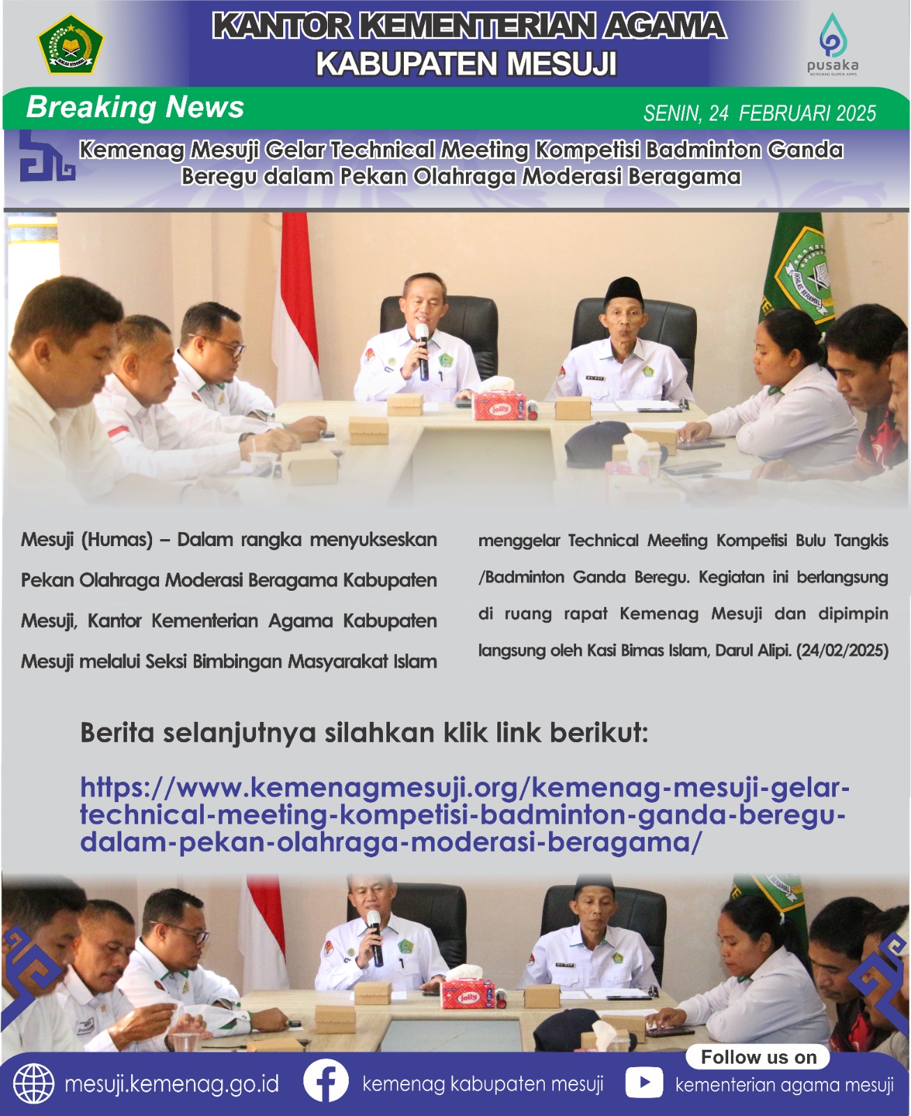 Kemenag Mesuji Gelar Technical Meeting Kompetisi Badminton Ganda Beregu dalam Pekan Olahraga Moderasi Beragama
