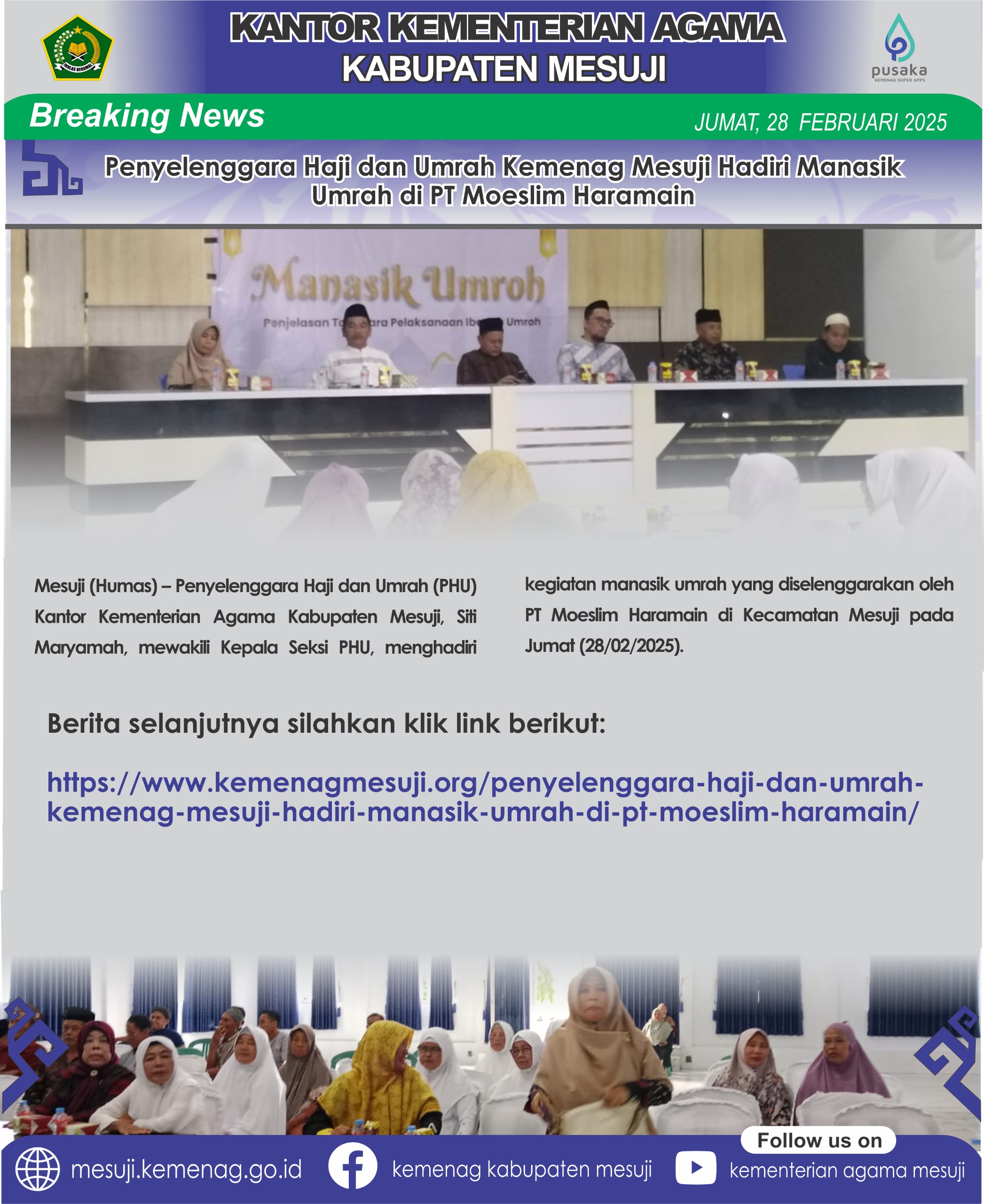 Penyelenggara Haji dan Umrah Kemenag Mesuji Hadiri Manasik Umrah di PT Moeslim Haramain