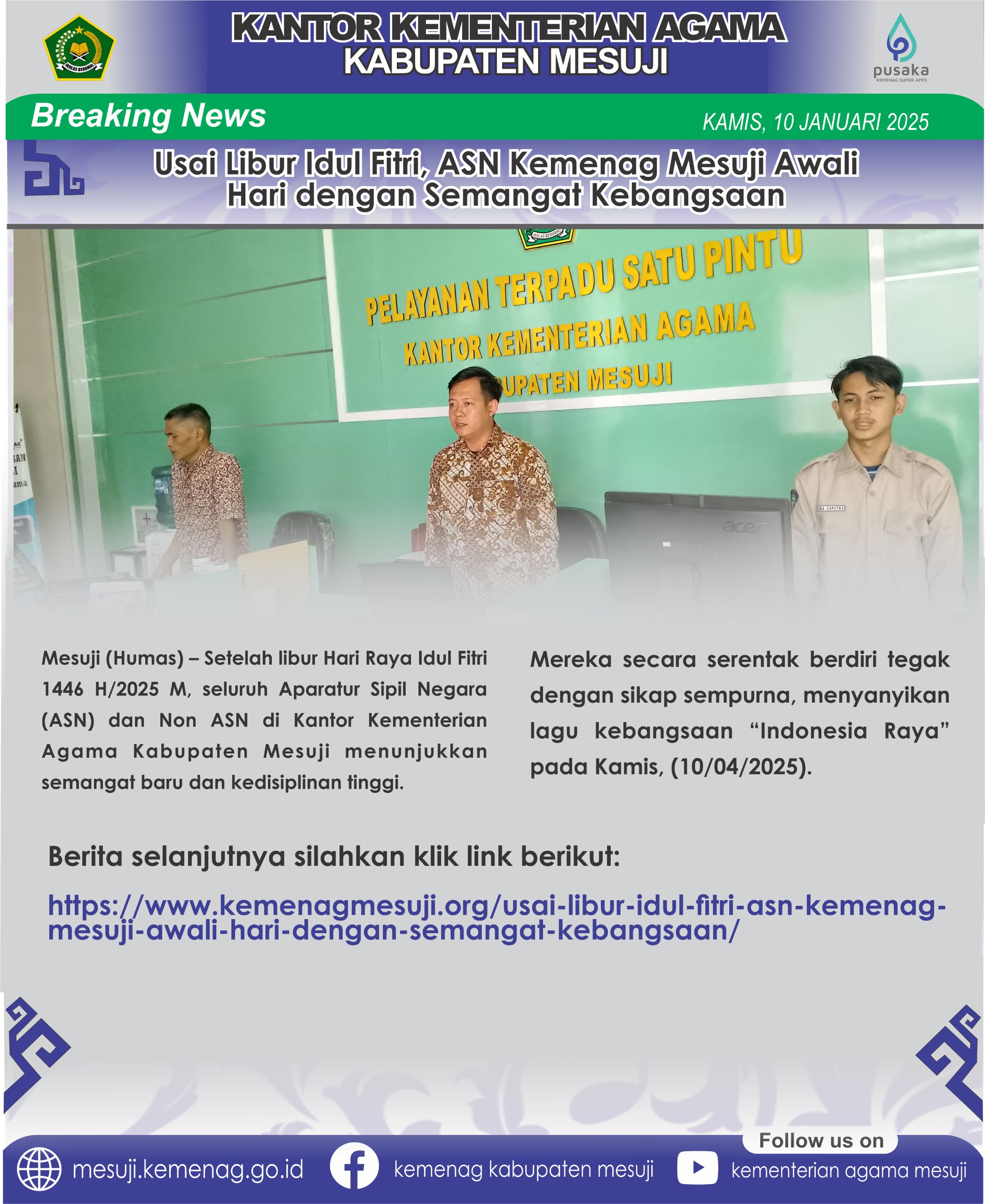 Usai Libur Idul Fitri, Pegawai Kemenag Mesuji Awali Hari dengan Semangat Kebangsaan