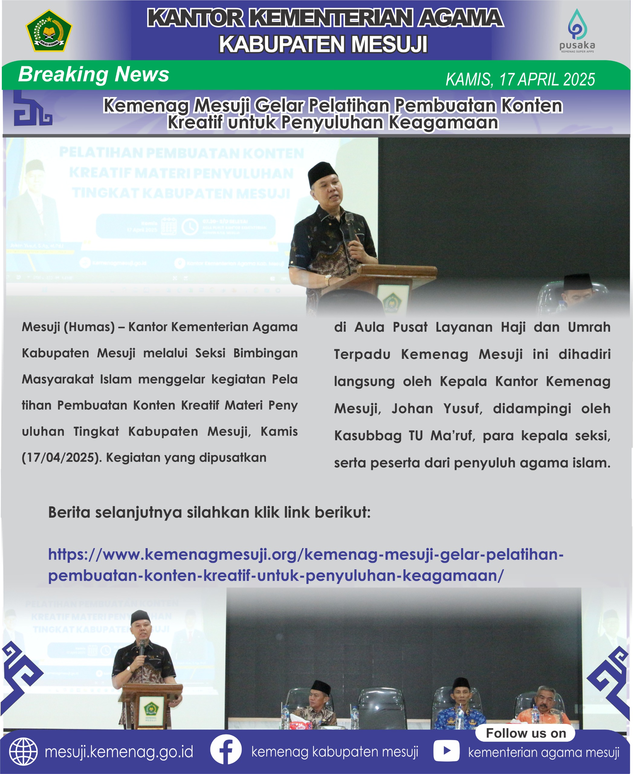 Kemenag Mesuji Gelar Pelatihan Pembuatan Konten Kreatif untuk Penyuluhan Keagamaan