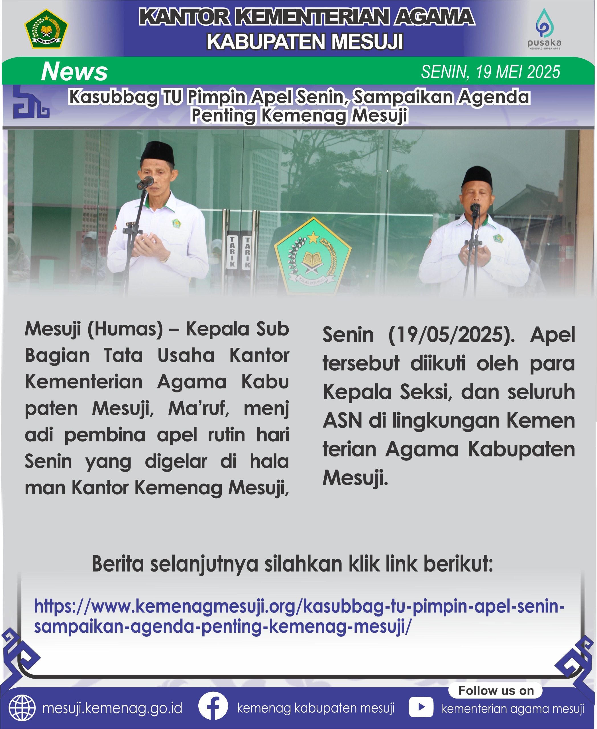 Kasubbag TU Pimpin Apel Senin, Sampaikan Agenda Penting Kemenag Mesuji