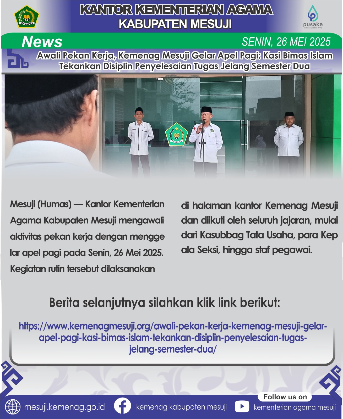 Awali Pekan Kerja, Kemenag Mesuji Gelar Apel Pagi: Kasi Bimas Islam Tekankan Disiplin Penyelesaian Tugas Jelang Semester Dua