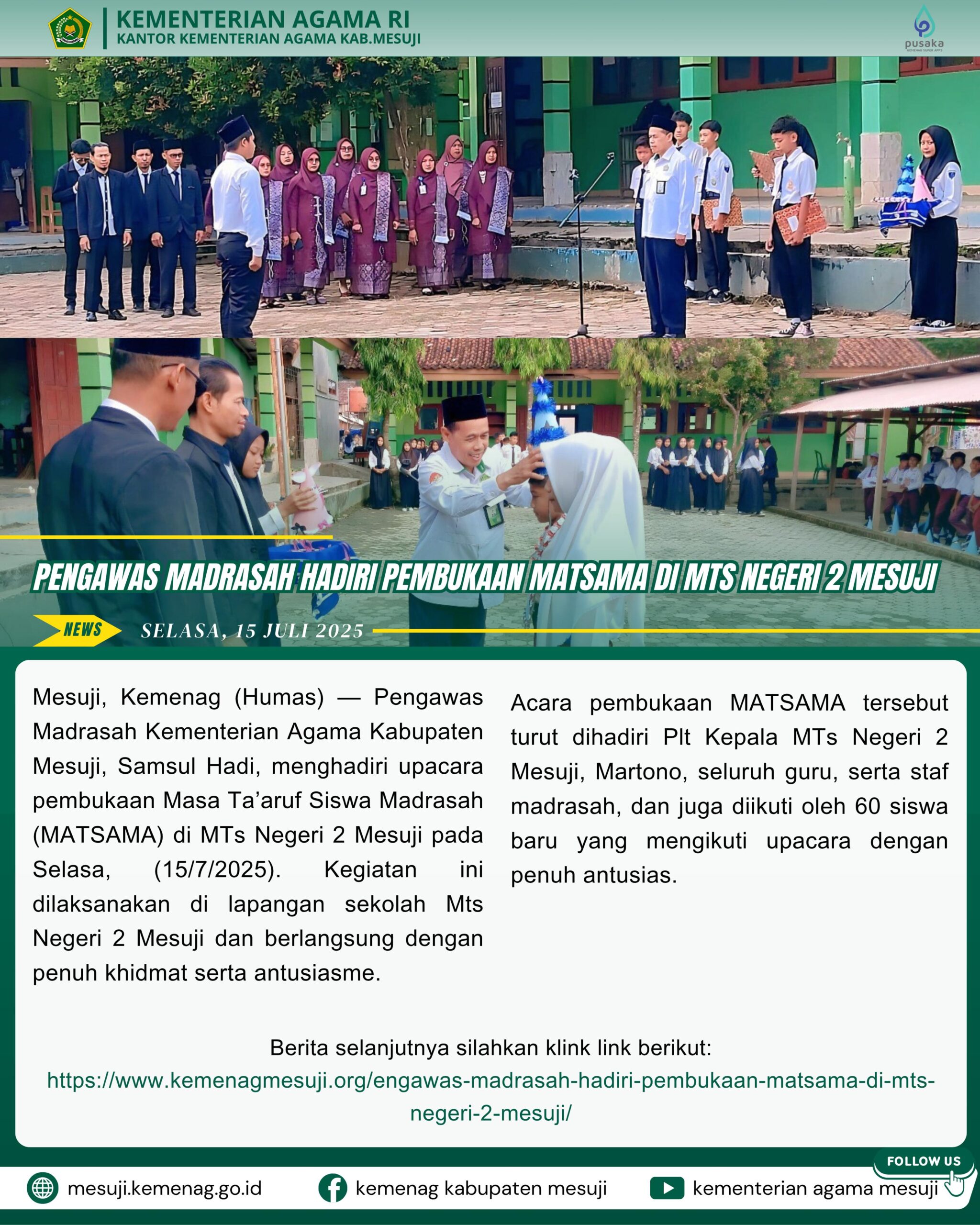 Pengawas Madrasah Hadiri Pembukaan MATSAMA di MTs Negeri 2 Mesuji