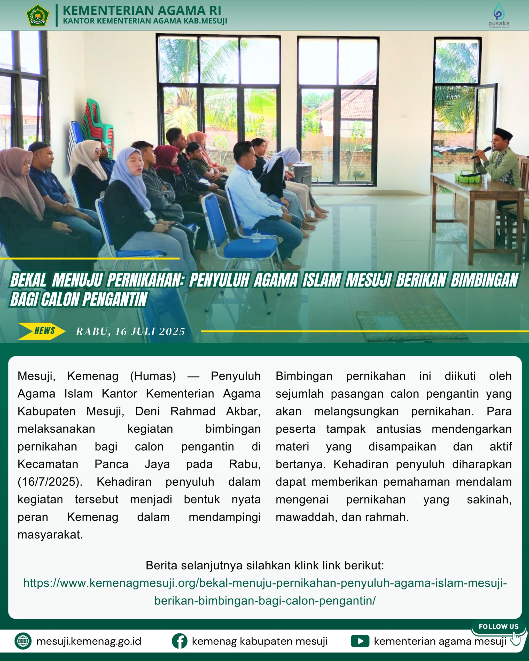 Bekal Menuju Pernikahan: Penyuluh Agama Islam Mesuji Berikan Bimbingan bagi Calon Pengantin