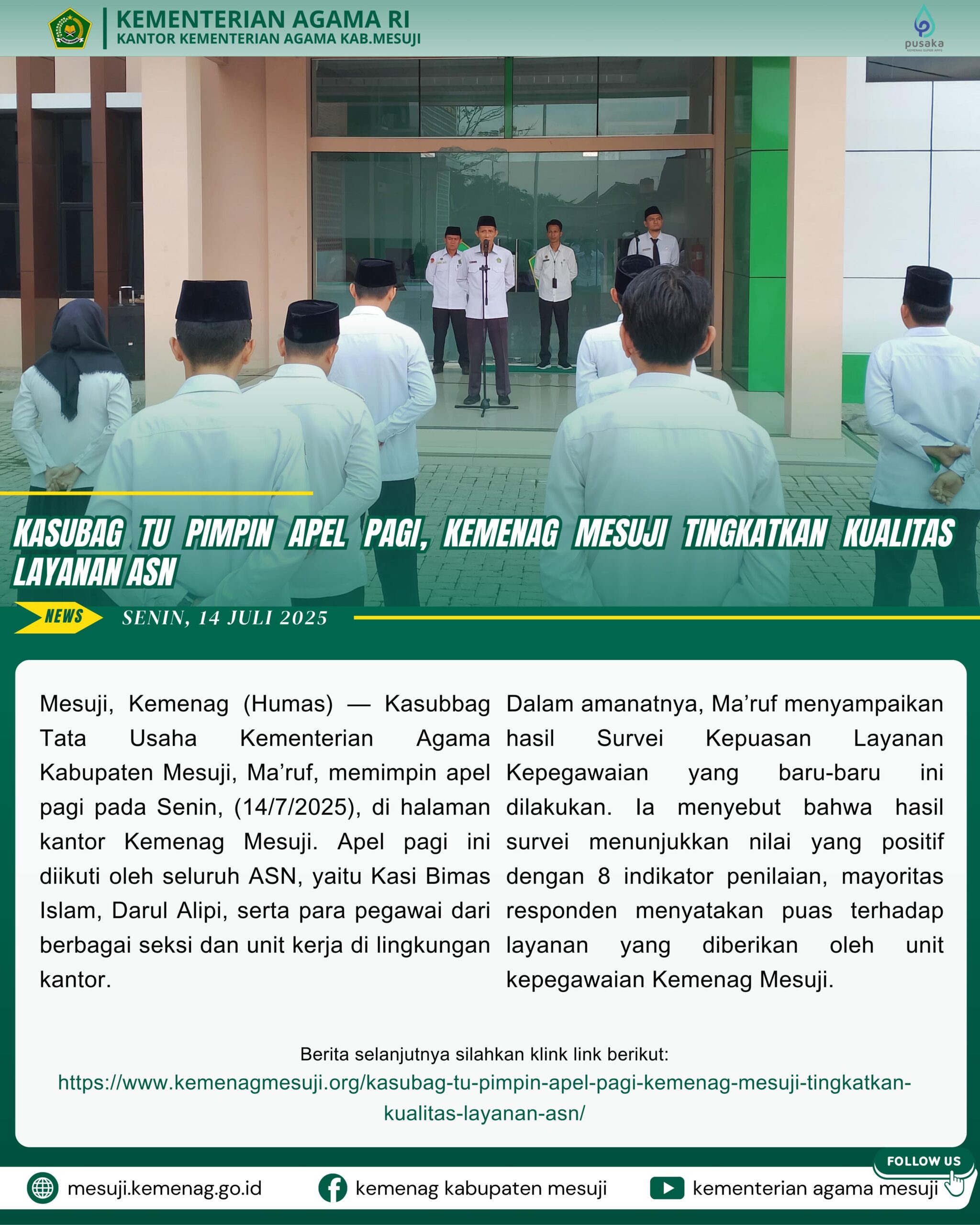 Kasubag TU Pimpin Apel Pagi, Kemenag Mesuji Tingkatkan Kualitas Layanan ASN