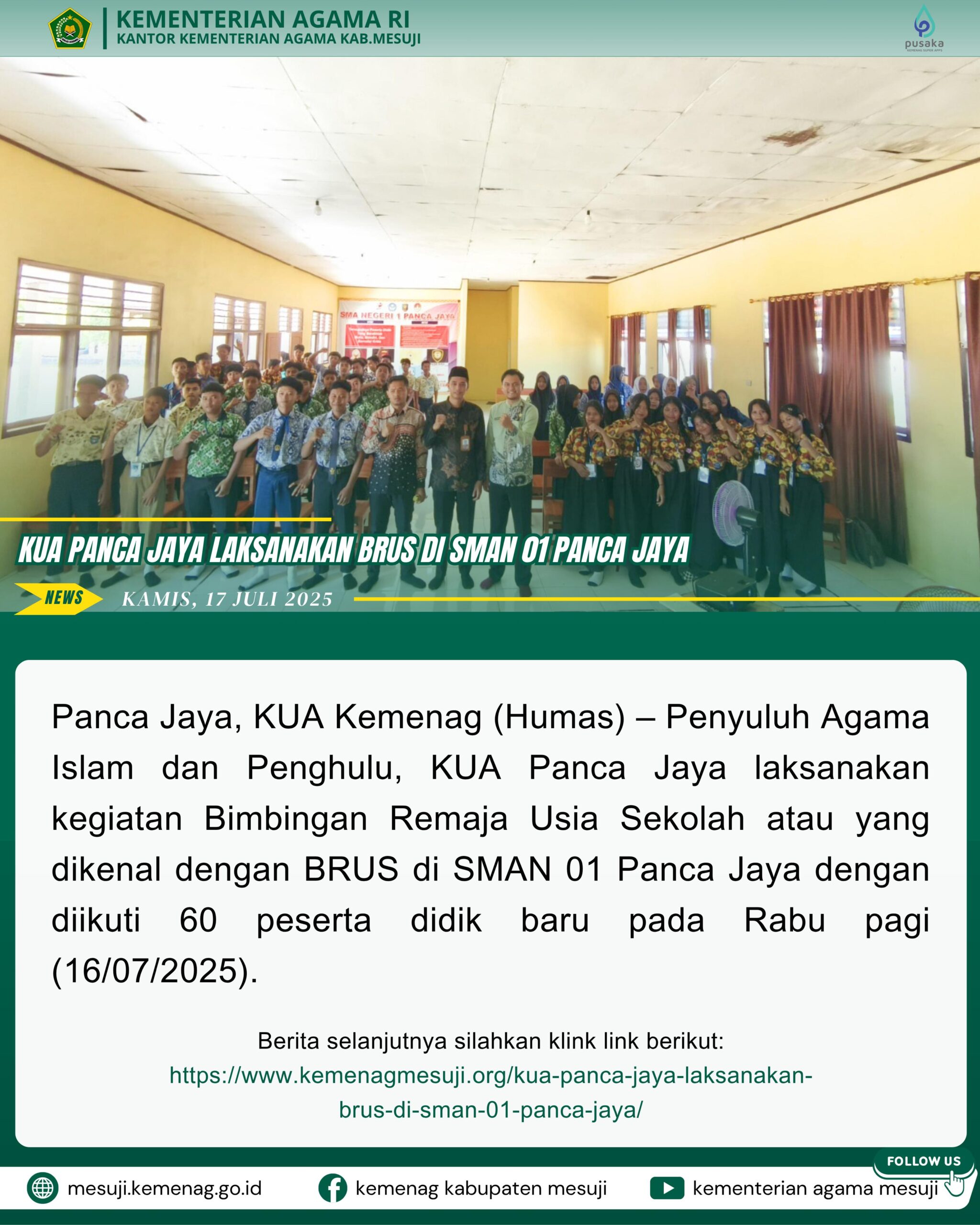 KUA Panca Jaya Laksanakan BRUS di SMAN 01 Panca Jaya   