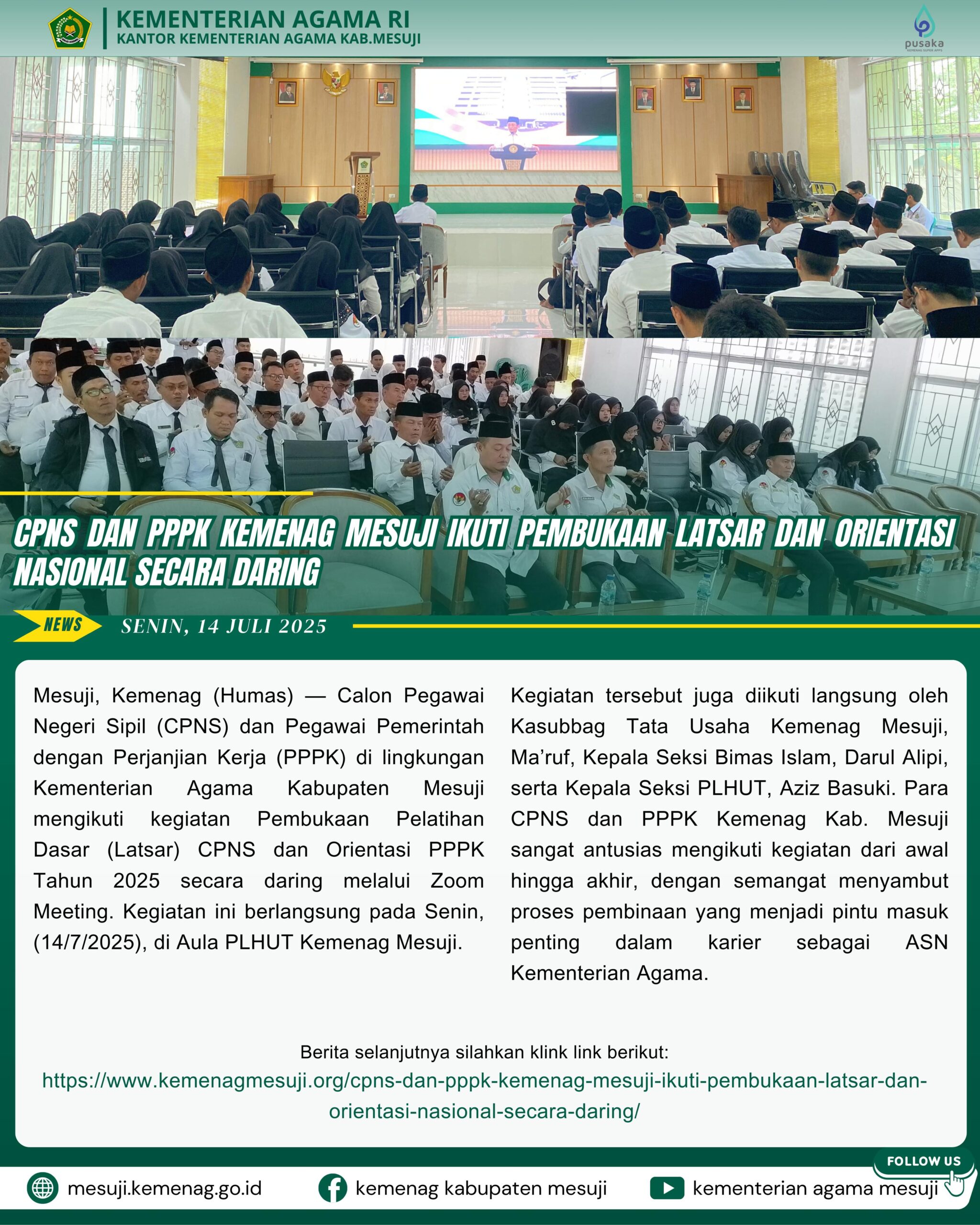 CPNS dan PPPK Kemenag Mesuji Ikuti Pembukaan Latsar dan Orientasi Nasional Secara Daring