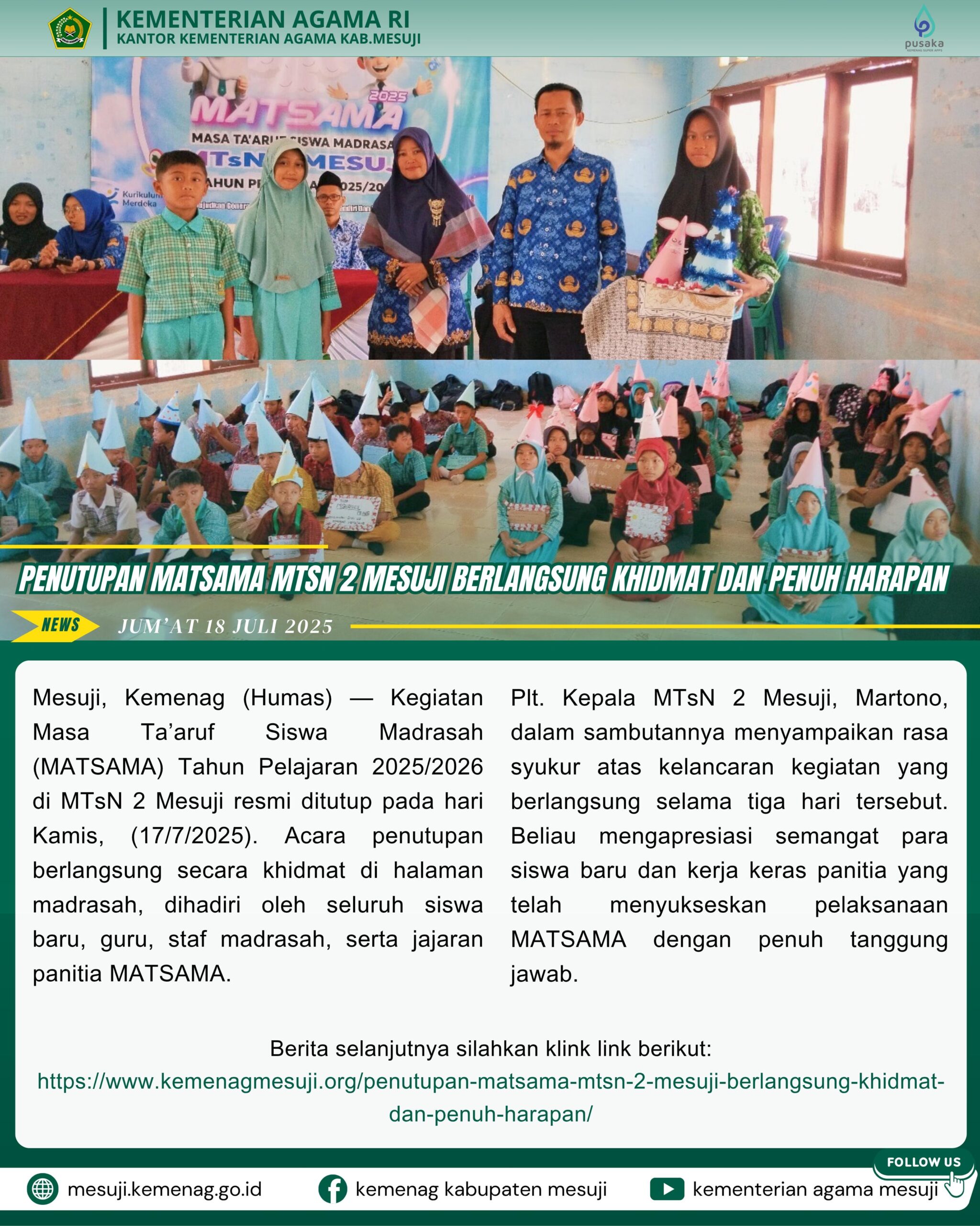Penutupan MATSAMA MTsN 2 Mesuji Berlangsung Khidmat dan Penuh Harapan