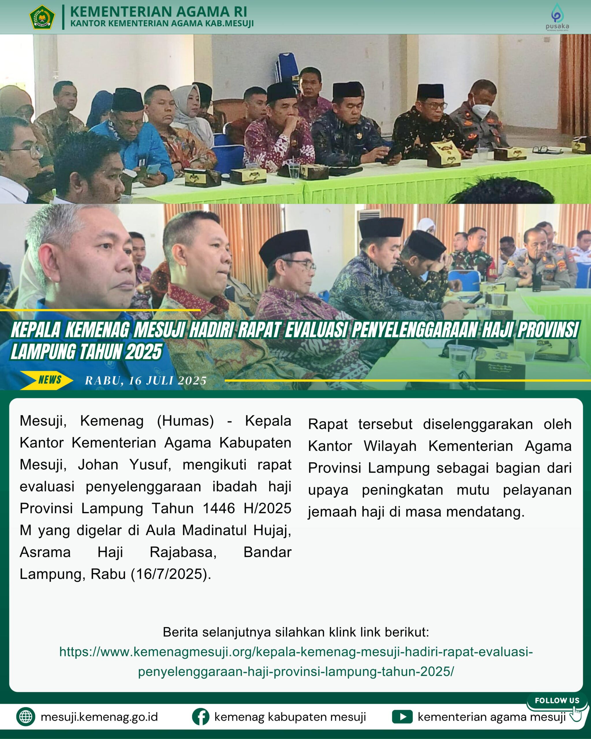 Kepala Kemenag Mesuji Hadiri Rapat Evaluasi Penyelenggaraan Haji Provinsi Lampung Tahun 2025
