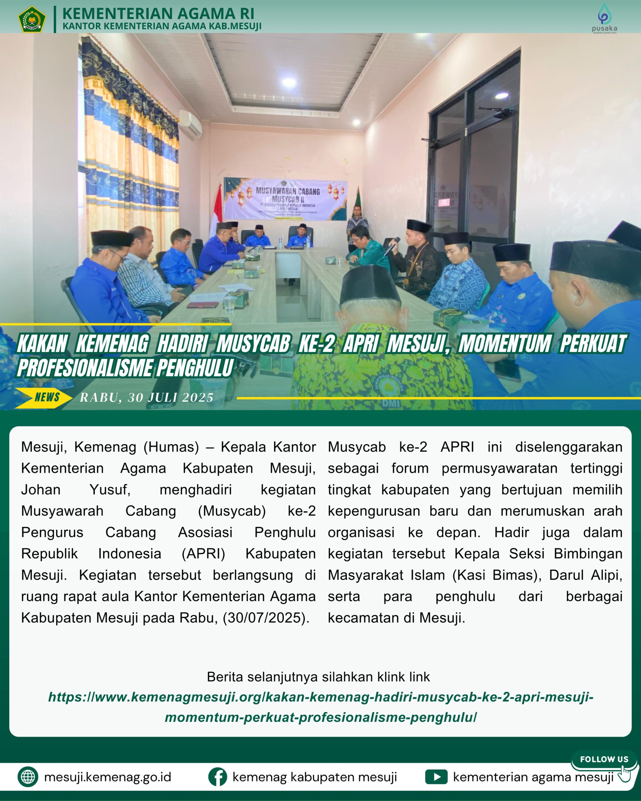 Kakan Kemenag hadiri Musycab ke-2 APRI Mesuji, Momentum Perkuat Profesionalisme Penghulu