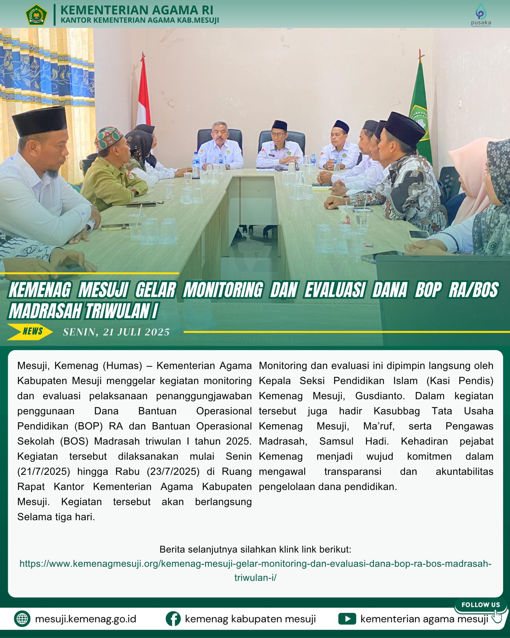 Kemenag Mesuji Gelar Monitoring dan Evaluasi Dana BOP RA/BOS Madrasah Triwulan I