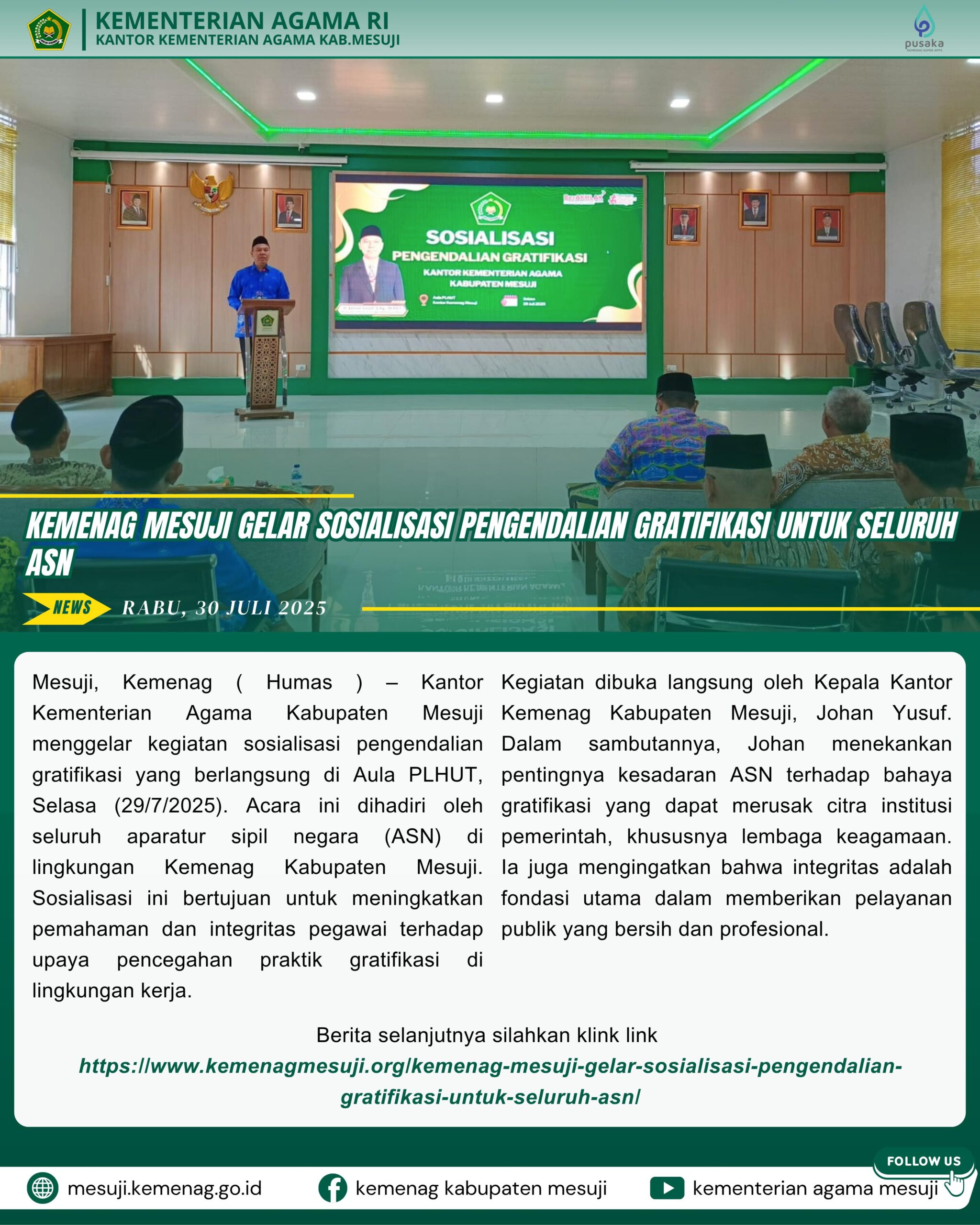 Kemenag Mesuji Gelar Sosialisasi Pengendalian Gratifikasi untuk Seluruh ASN