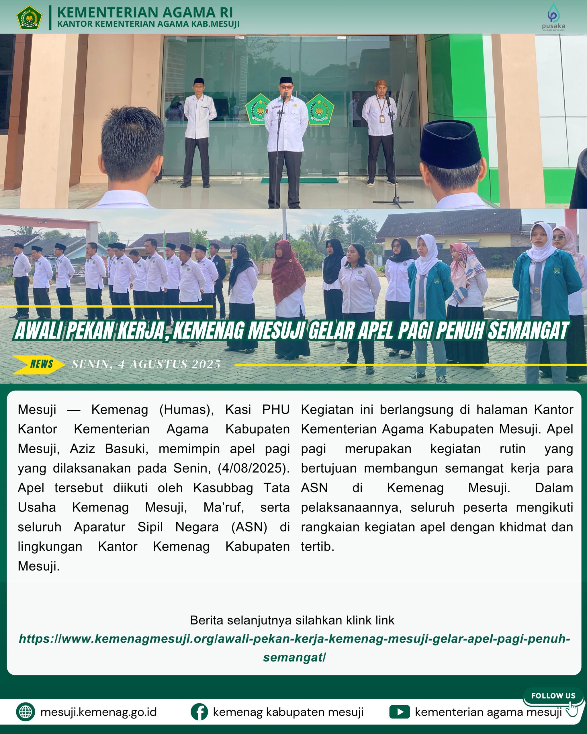 Awali Pekan Kerja, Kemenag Mesuji Gelar Apel Pagi Penuh Semangat