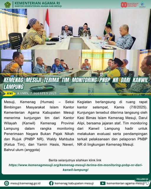Kemenag Mesuji Terima Tim Monitoring PNBP NR dari Kanwil Lampung