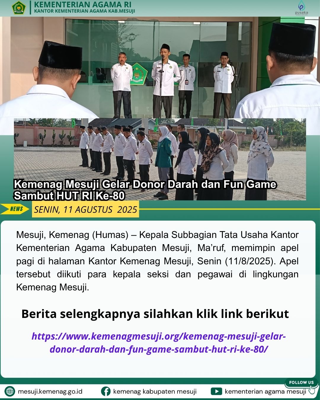 Kemenag Mesuji Gelar Donor Darah dan Fun Game Sambut HUT RI Ke-80