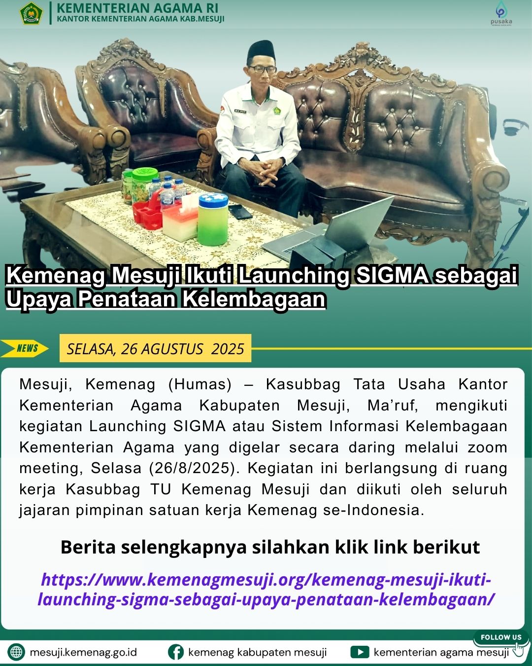 Kemenag Mesuji Ikuti Launching SIGMA sebagai Upaya Penataan Kelembagaan