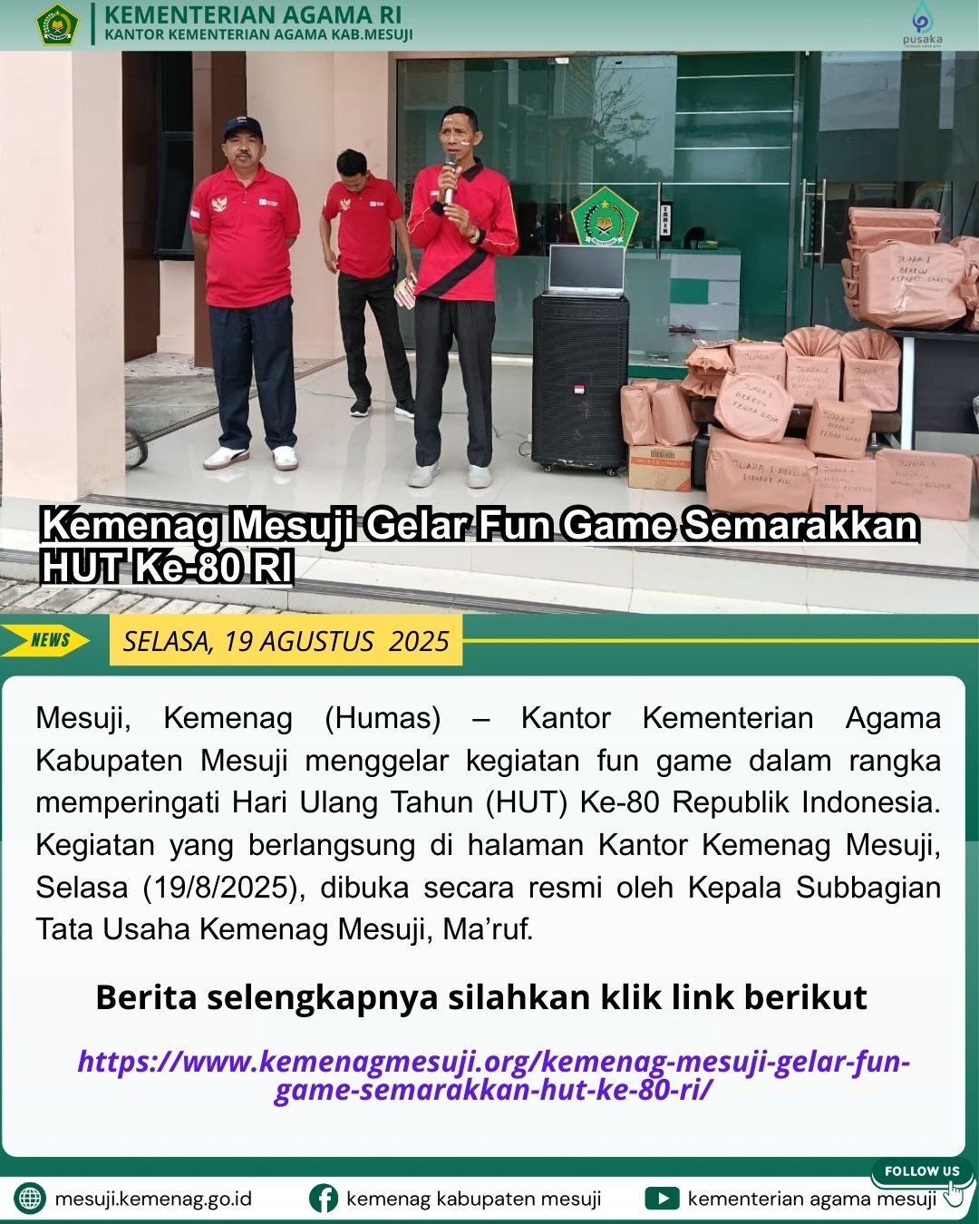 Kemenag Mesuji Gelar Fun Game Semarakkan HUT Ke-80 RI