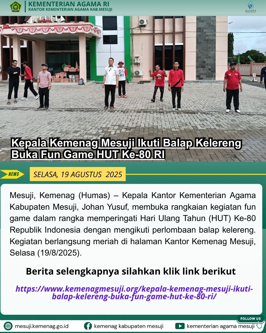 Kepala Kemenag Mesuji Ikuti Balap Kelereng Buka Fun Game HUT Ke-80 RI