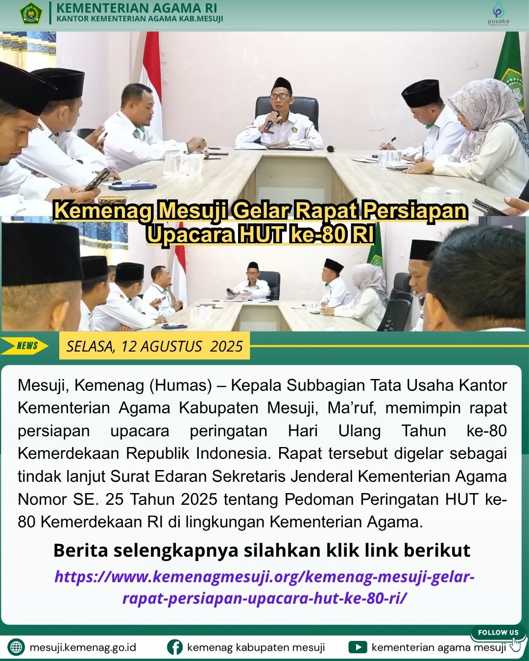 Kemenag Mesuji Gelar Rapat Persiapan Upacara HUT ke-80 RI