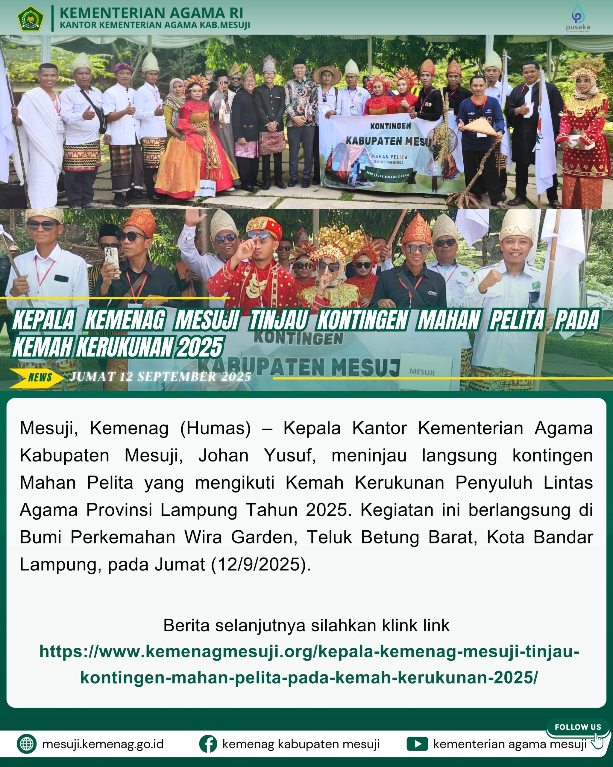 Kepala Kemenag Mesuji Tinjau Kontingen Mahan Pelita pada Kemah Kerukunan 2025