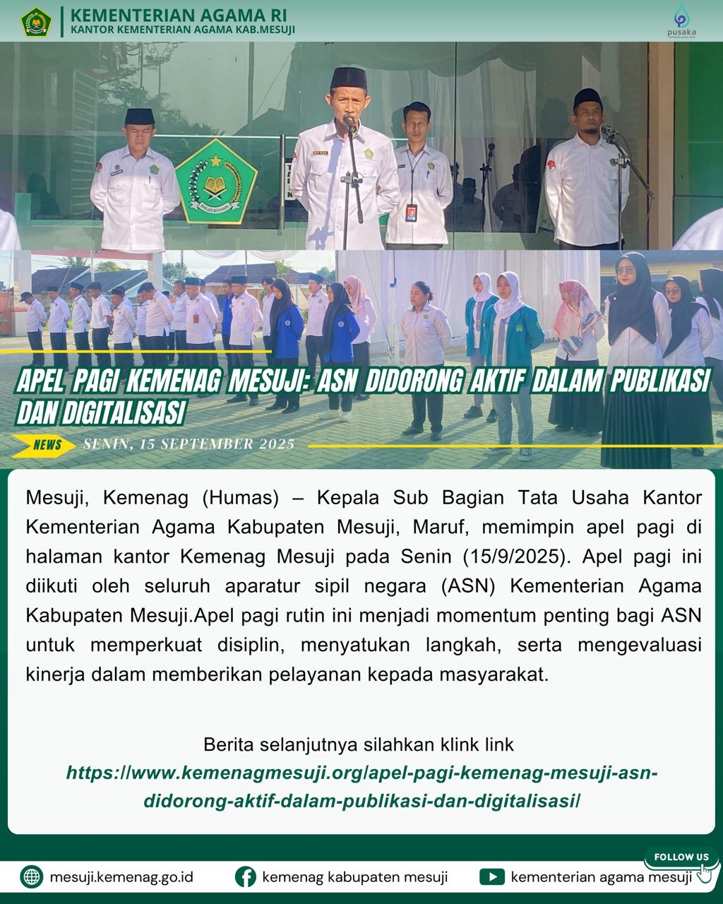 Apel Pagi Kemenag Mesuji: ASN Didorong Aktif dalam Publikasi dan Digitalisasi