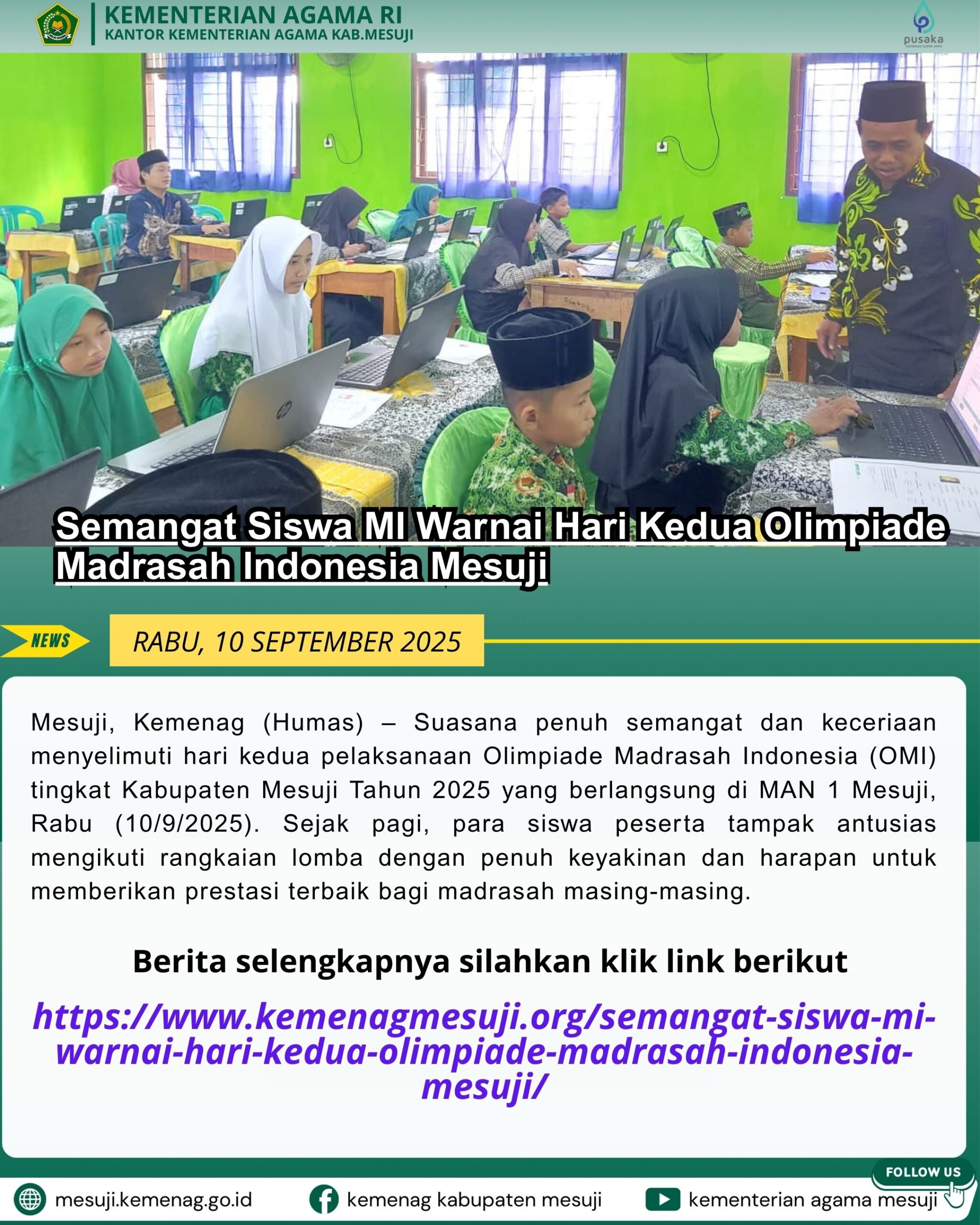 Semangat Siswa MI Warnai Hari Kedua Olimpiade Madrasah Indonesia Mesuji