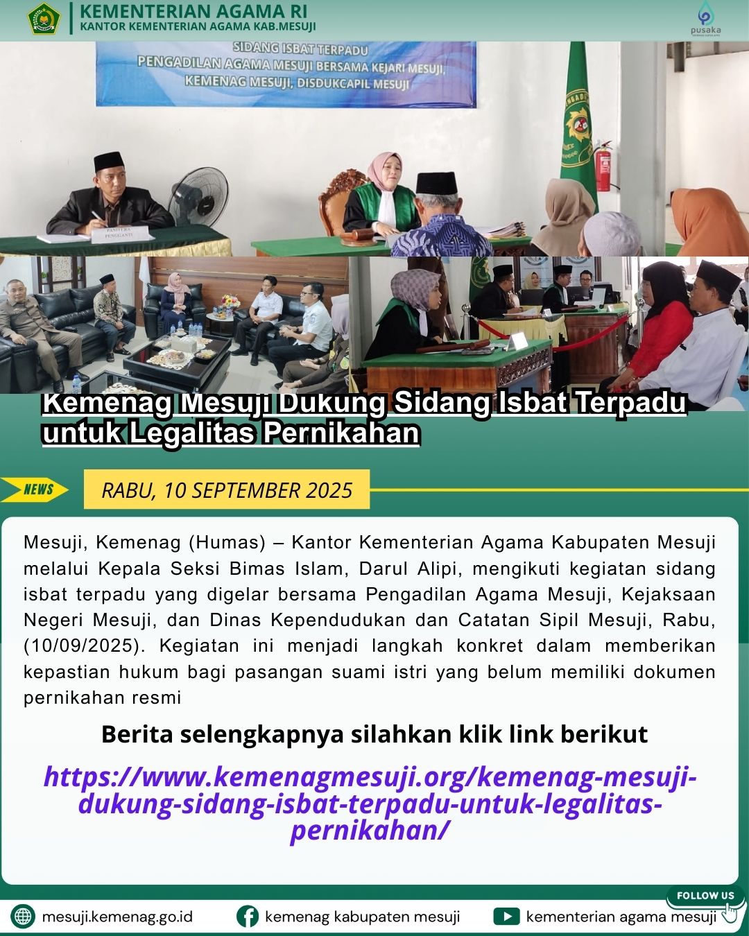 Kemenag Mesuji Dukung Sidang Isbat Terpadu untuk Legalitas Pernikahan