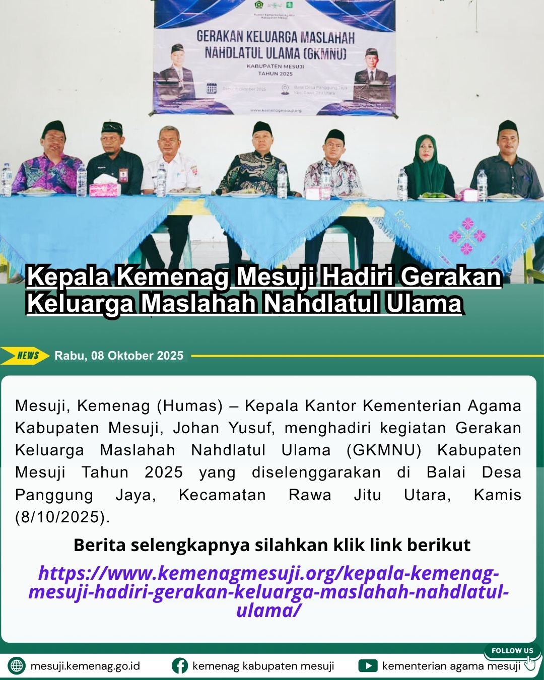 Kepala Kemenag Mesuji Hadiri Gerakan Keluarga Maslahah Nahdlatul Ulama