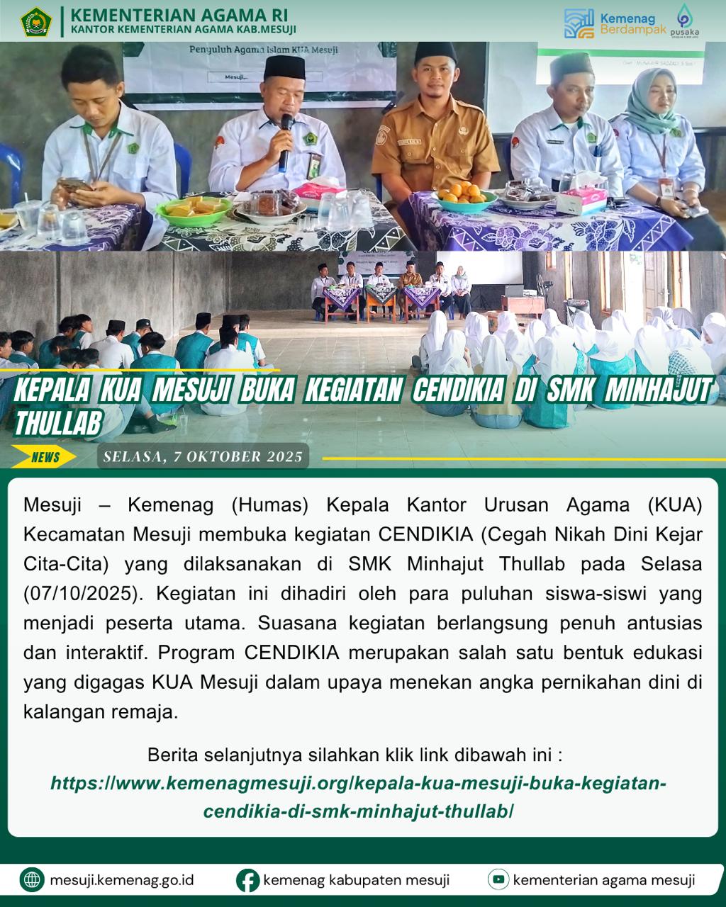 Kepala KUA Mesuji Buka Kegiatan CENDIKIA di SMK Minhajut Thullab